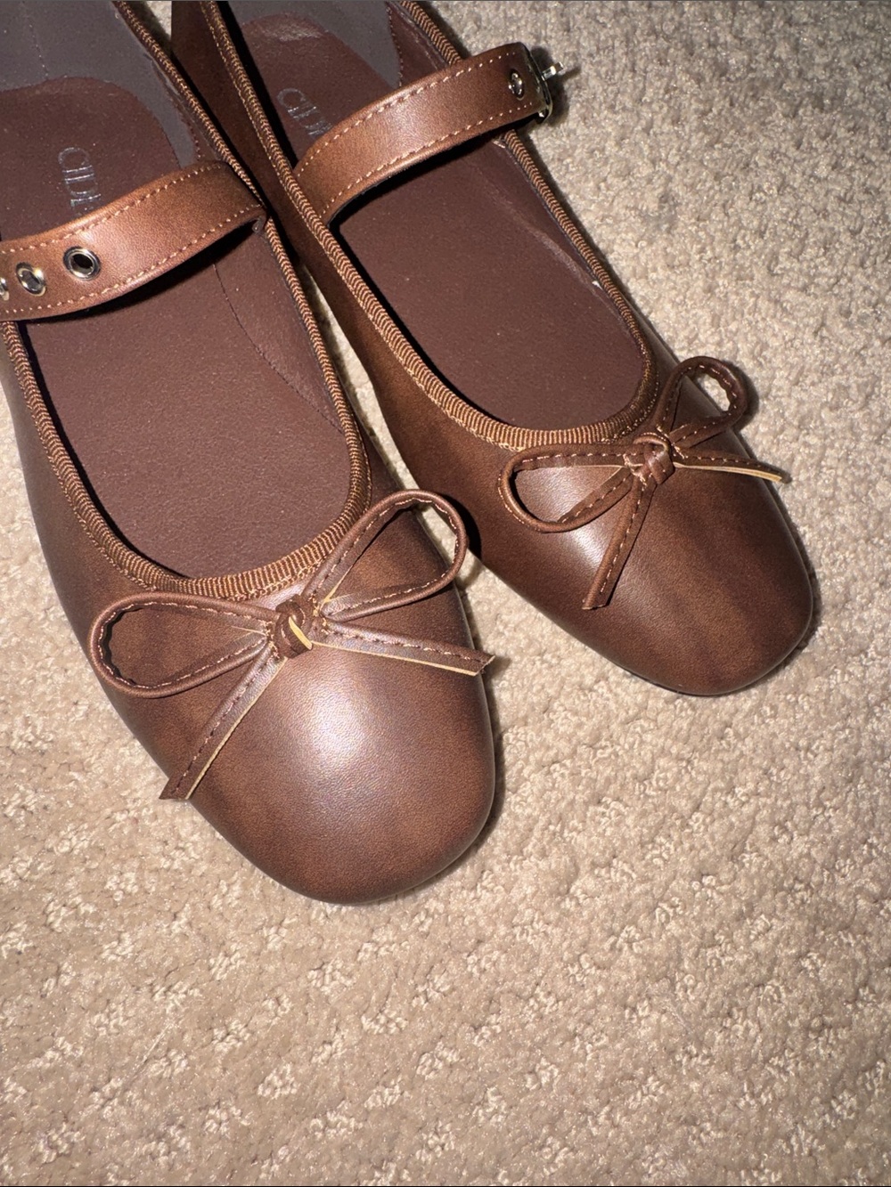 Cider Brown Mary Jane Ballet Flats with Bow Accent - Picture 3 of 3